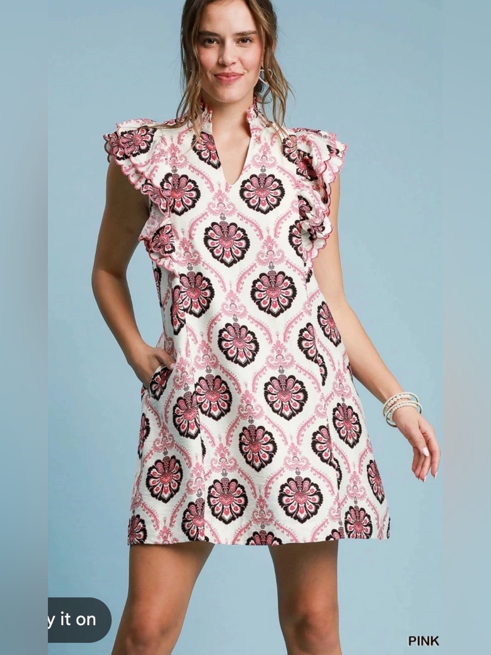 Umgee Floral Ruffle Fully Lined Shift Dress w/ Ruffle Shoulders, Size M, EUC - Picture 1 of 5